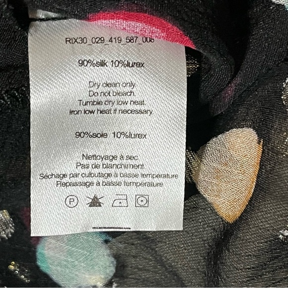 RIXO Moss Tie Neck Blouse in Sequin Watercolour Spot Black Pastel, XS - Picture 15 of 16